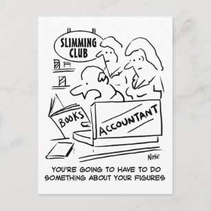 Accountant controleert de boeken in een slanke clu briefkaart