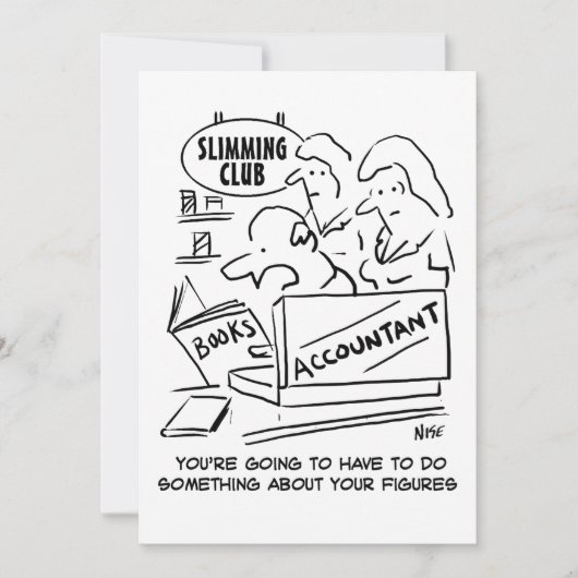 Accountant controleert de boeken in een slanke clu feestdagenkaart (Voorkant)