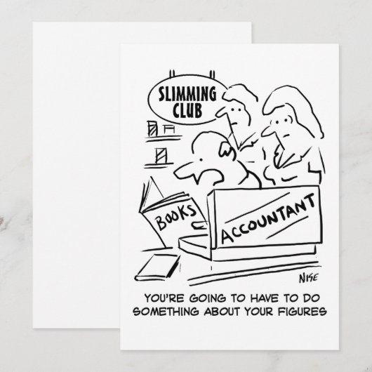 Accountant controleert de boeken in een slanke clu feestdagenkaart (Voorkant / Achterkant)