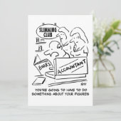 Accountant controleert de boeken in een slanke clu feestdagenkaart (Staand voorkant)