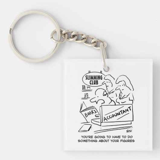 Accountant controleert de boeken in een slanke clu sleutelhanger (voorkant)