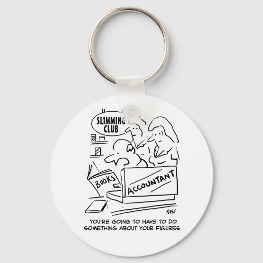 Accountant controleert de boeken in een slanke clu sleutelhanger (Voorkant)