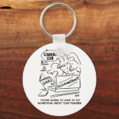 Accountant controleert de boeken in een slanke clu sleutelhanger (Voorkant)