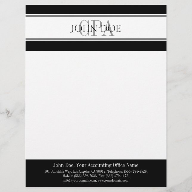 Accountant CPA Letterhead Matches BusinessCard Briefhoofd Ontwerp (Voorkant)