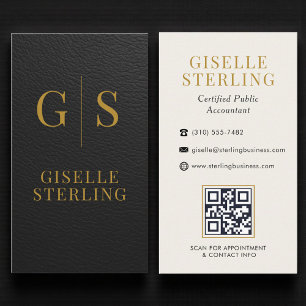 Accountant CPA Nep leer Zwart Goud QR-code Visitekaartje