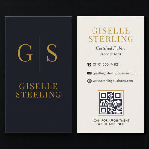 Accountant CPA Zwarte Gouden Monogram QR-code Visitekaartje