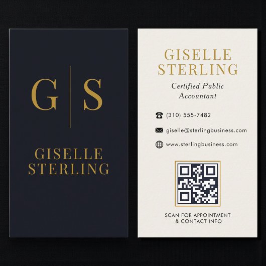 Accountant CPA Zwarte Gouden Monogram QR-code Visitekaartje