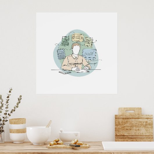 Accountant, eenvoudige minimale one-line art conti poster (Keuken)