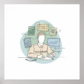 Accountant, eenvoudige minimale one-line art conti poster (Voorkant)