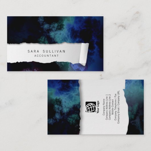 Accountant Geript Papier Blauw Abstract Financiën Visitekaartje (Voorkant / Achterkant)