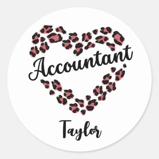 Accountant Leopard Heart Lijst Wit Ronde Sticker (Voorkant)