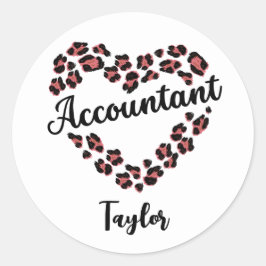 Accountant Leopard Heart Lijst Wit Ronde Sticker