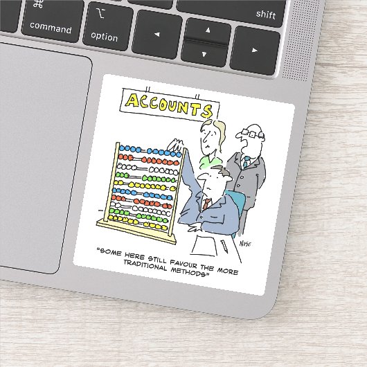 Accountant met behulp van een Abacus op het werk. Sticker (Detail)