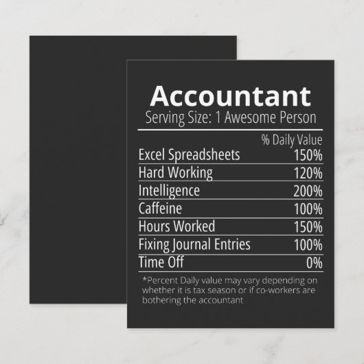 Accountant Nutrition Fact, Nutrition Facts Bedankkaart (Voorkant / Achterkant)