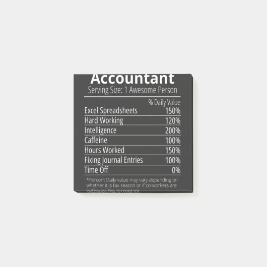 Accountant Nutrition Fact, Nutrition Facts Post-it® Notes (Voorkant)