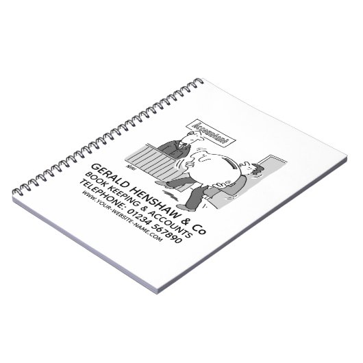 Accountant ontvangt een grote spaarbank notitieboek (Linkerzijde)