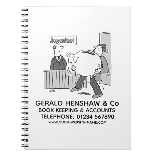 Accountant ontvangt een grote spaarbank notitieboek (Voorkant)
