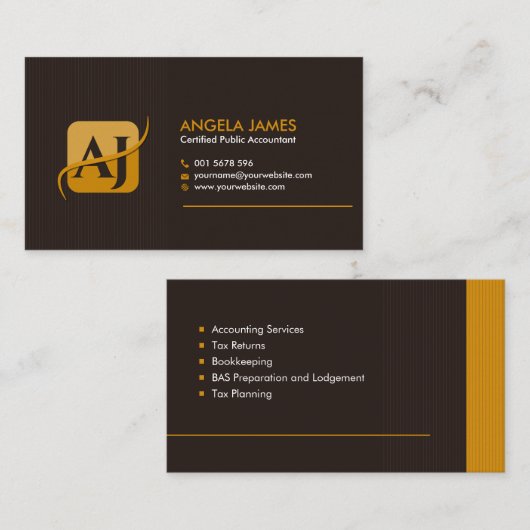 Accountant Services - Brown and Harvest Yellow Visitekaartje (Voorkant / Achterkant)