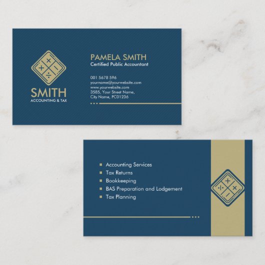 Accountant Services - Indigo Blue en Beige Visitekaartje (Voorkant / Achterkant)