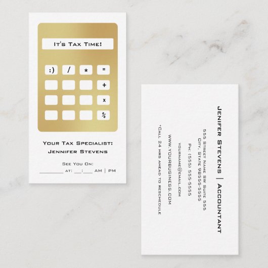 Accountant Tax Appointment Gold Calculator Visitekaartje (Voorkant / Achterkant)