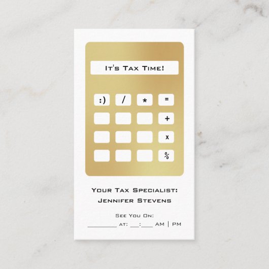 Accountant Tax Appointment Gold Calculator Visitekaartje (Voorkant)