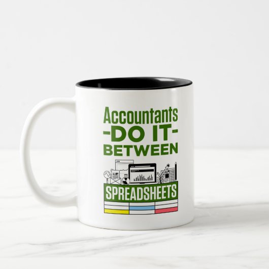 Accountants doen het tussen spreadsheets tweekleurige koffiemok (Links)