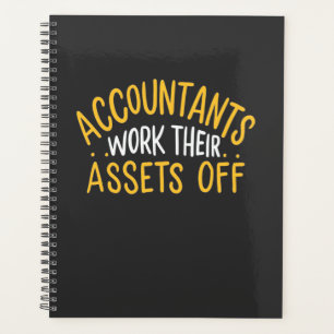 Accountants werken hun bedrijfsmiddelen uit planner