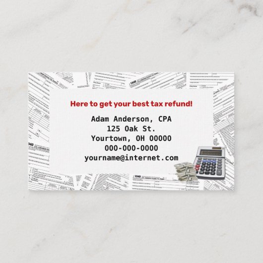 Accounting Tax Service 1040 formulier Visitekaartje (Achterkant)
