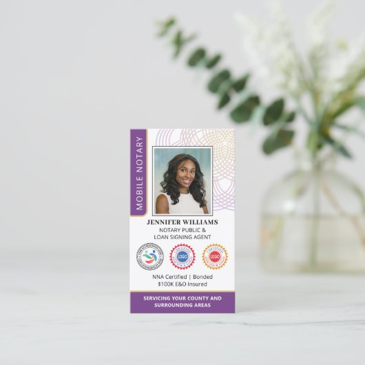Accreditatie Notaris Openbare Foto QR Code Paarse Visitekaartje (Staand voorkant)