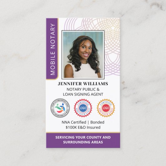 Accreditatie Notaris Openbare Foto QR Code Paarse Visitekaartje (Voorkant)