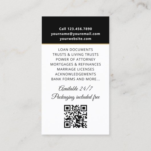 Accreditatie Notaris Openbare foto QR Code Zwart Visitekaartje (Achterkant)