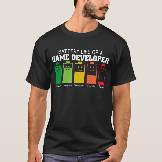 Accuduur van een game-ontwikkelaar t-shirt (Voorkant)