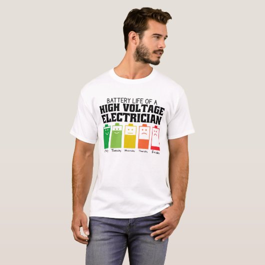 Accuduur van een hoogspanningselektricien t-shirt (Voorkant volledig)