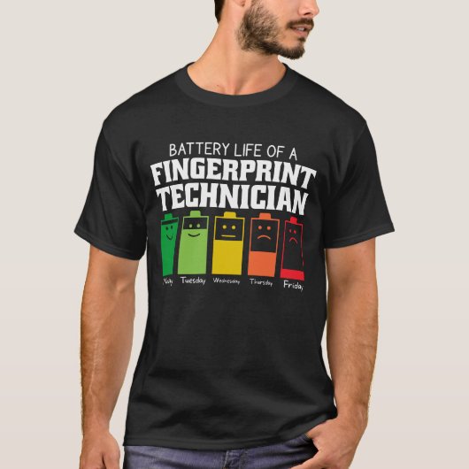 Accuduur van een vingerafdruktechnicus t-shirt (Voorkant)