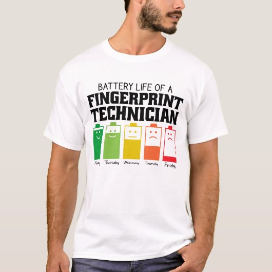 Accuduur van een vingerafdruktechnicus t-shirt (Voorkant)
