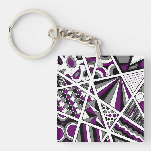 Ace Asexual Pride Zen Doodle Modern Abstract Purpl Sleutelhanger (Voorkant)