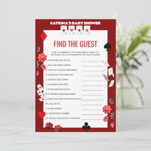 Ace Casino Baby shower - Bewerkbare naam, 5x7 Kaart (Staand voorkant)