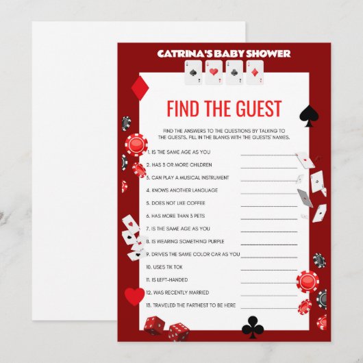 Ace Casino Baby shower - Bewerkbare naam, 5x7 Kaart (Voorkant / Achterkant)