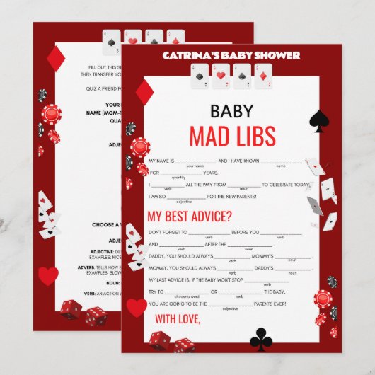 Ace Casino Baby shower - Bewerkbare naam, 5x7 Kaart (Voorkant / Achterkant)