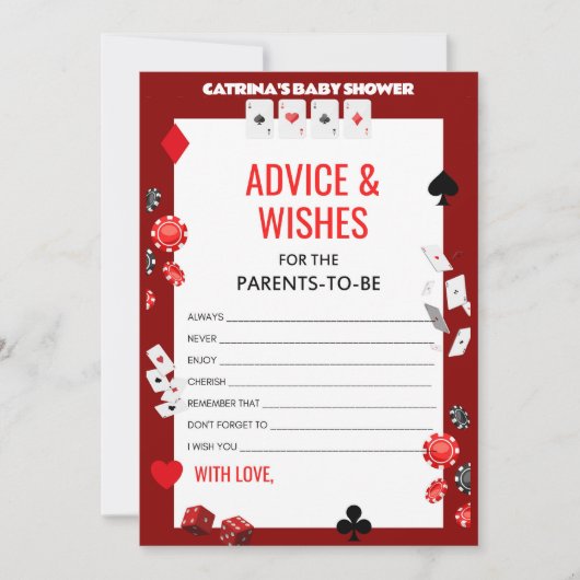 Ace Casino Baby shower - Bewerkbare naam, 5x7 Kaart (Voorkant)