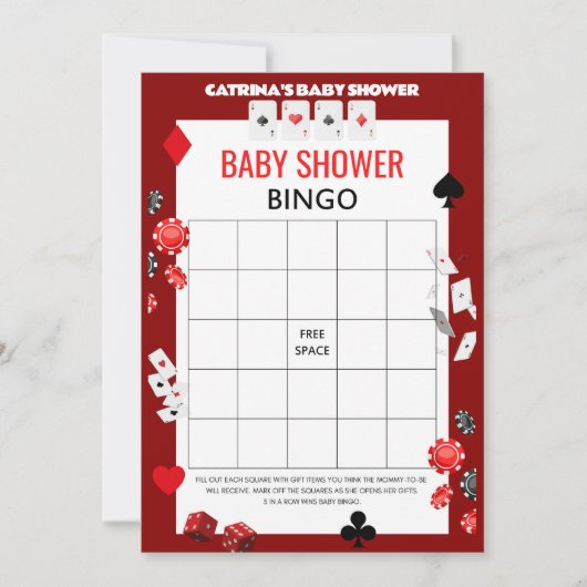 Ace Casino Baby shower - Bewerkbare naam, 5x7 Kaart (Voorkant)