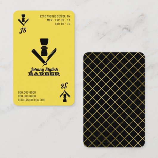 Ace of barber geel zwart visitekaartje (Voorkant / Achterkant)