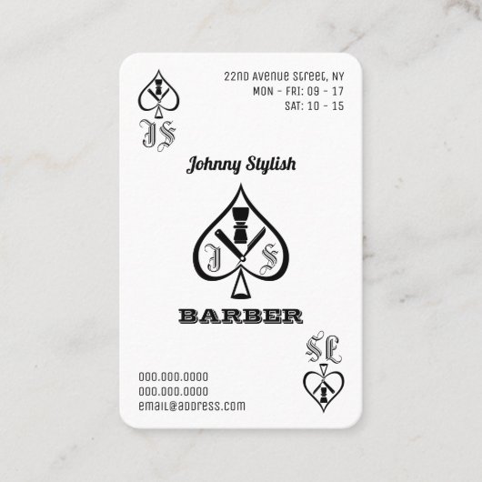 Ace of barbers black and white loyalty card visitekaartje (Voorkant)