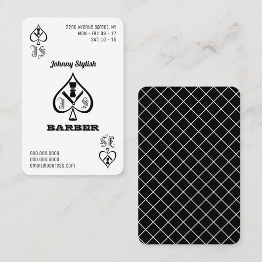 Ace of barbers zwart-wit visitekaartje (Voorkant / Achterkant)
