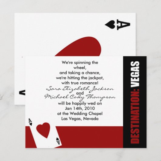 Ace of Hearts Destination Vegas Wedding Invitation Uitnodiging Briefkaart (Voorkant / Achterkant)