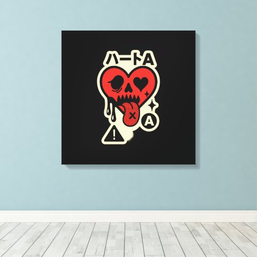 Ace of Hearts — Drip-Heart Katakana (Poker Street) Canvas Afdruk (Insitu (Houten vloer))