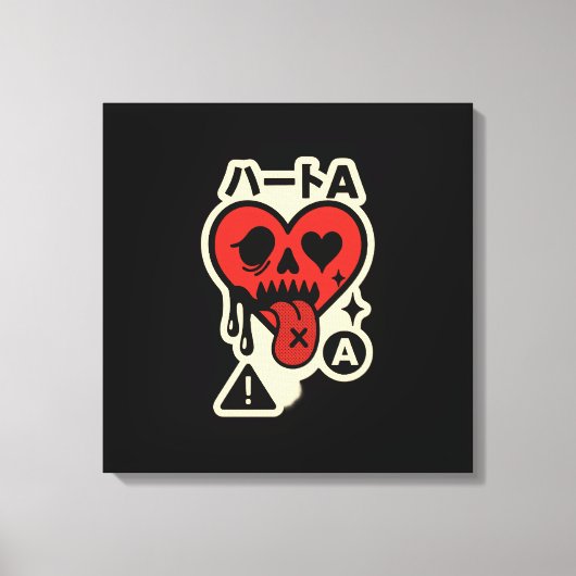 Ace of Hearts — Drip-Heart Katakana (Poker Street) Canvas Afdruk (Voorkant)