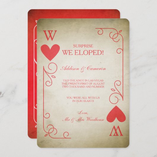  Ace of Hearts Elopement Aankondiging (Voorkant / Achterkant)