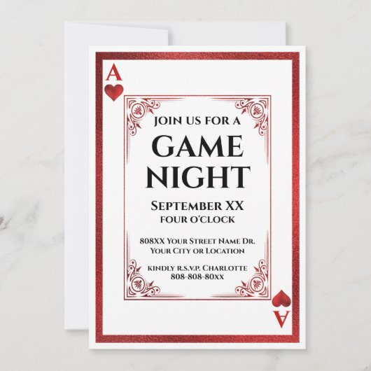 Ace of Hearts Game Nacht Spelen Kaart (Voorkant)