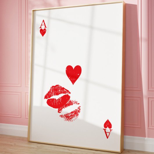Ace Of Hearts Kus Het spelen van Kaart Wall Poster